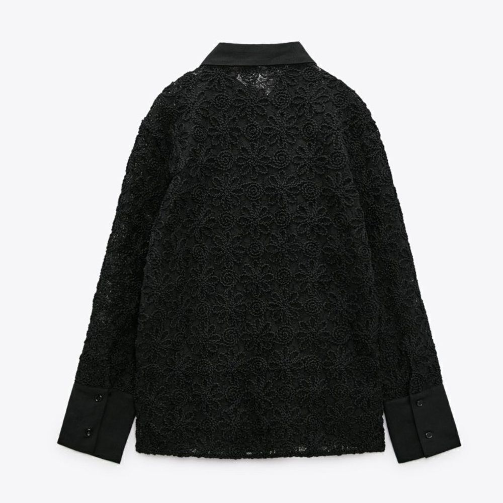 Zara linen blend embroidered long line shirt - Picture 2 of 8